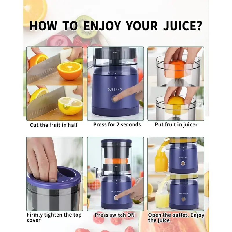Pembuat jus elektrik dapat dicas-mesin pembuat jus jeruk dengan USB dan sikat pembersih Juicer portabel untuk jeruk, Lemon, jeruk Bali…