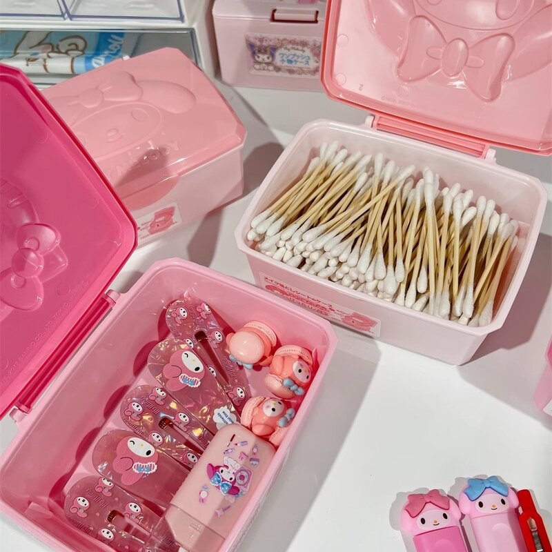 Caja de almacenamiento Kawaii My melodys, caja de dibujos animados, estilo Flip lindo, joyería para niñas, lápiz labial, artículos pequeños, multiusos, cajas de almacenamiento a prueba de polvo