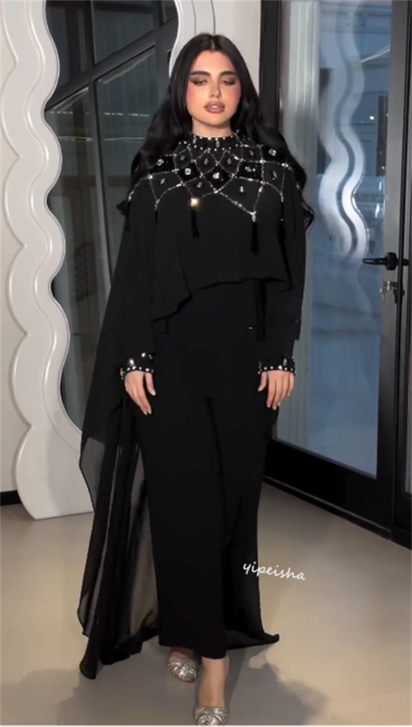 Женское коктейльное платье с бисером, дизайнерское ТРАПЕЦИЕВИДНОЕ ПЛАТЬЕ средней длины с высоким воротником на заказ, Саудовская Аравия
