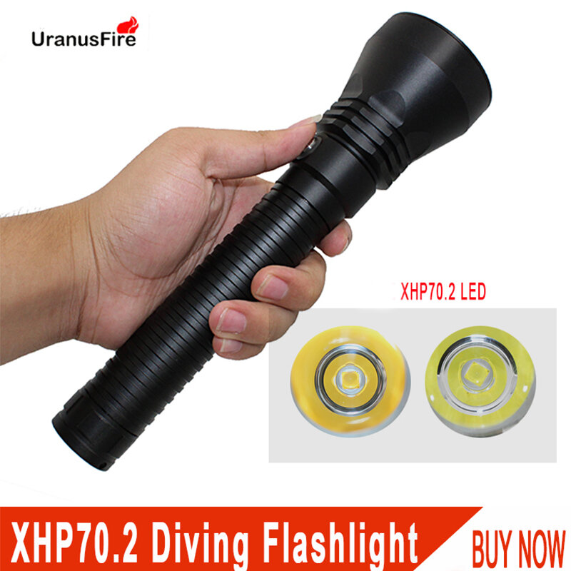 Uranusfire  xhp70.2 diving flashlight 5000 Lumens LED 26650 battery  underwater light waterproof lamp new version of xhp70