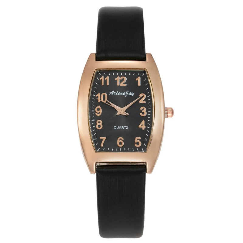 Simple Casual Tonneau Shaped Women's Watches Arabic Numerals Leather Strap Multi-color Alloy Dial Watches Ladies Quartz Watches