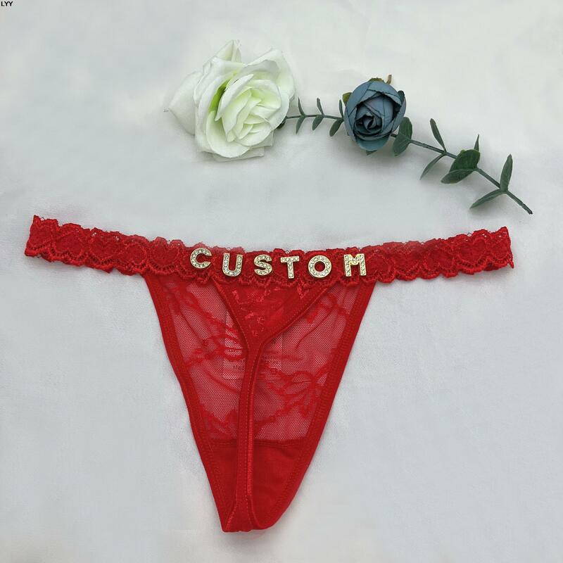 Custom String Name Jewelry Sexy Lady Custom Thong Panties For Women Customized Gold Letter Bikini Personality Personalised Thong