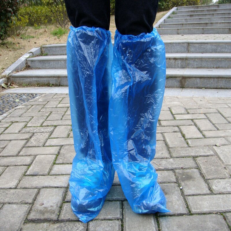Capas impermeáveis de sapatos de plástico grosso para homens e mulheres, descartáveis, chuva, cano alto, antiderrapante, 20 pares