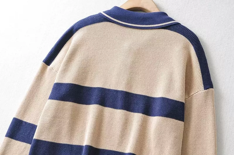 2023 autunno Vintage colletto rovesciato abbigliamento donna pullover larghi moda invernale maglioni Casual maglione a maniche lunghe a righe nuovo