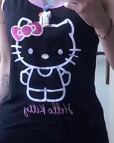 Sanrio Hello Kitty Y2K czarna kamizelka do sukienki japońska krótka Mini sukienka bez rękawów z lat 2000. Moda letnia seksowny biustonosz bandeau modna sukienka