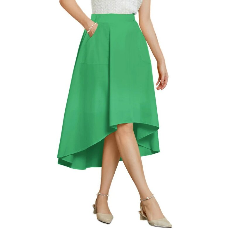 BP Women Summer Skirts Vintage High-Lo Skirt With Belt Elastic Waist Flared Causal High Waist Korean High Quality A-Line Skirts