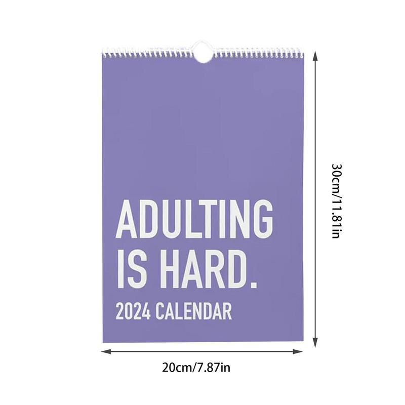 Calendrier mural de 12 mois pour adulte, année 2024, avec 03/Grid, bloc-notes