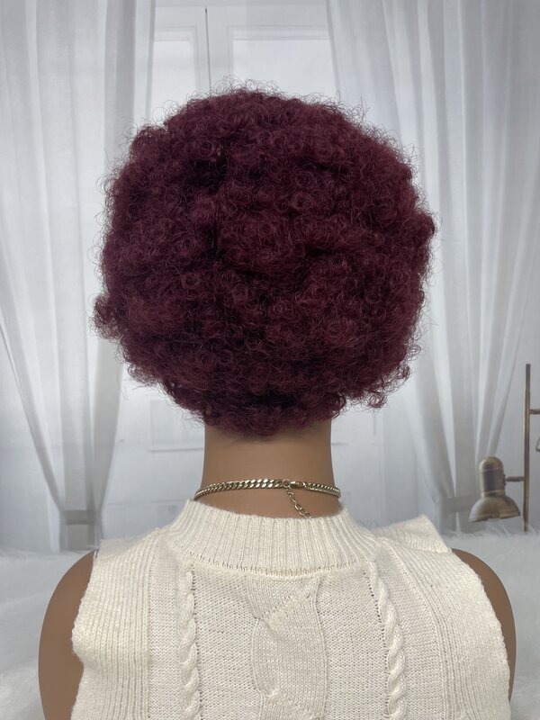 Perruque Naturelle Afro Crépue et Bouclée avec Tresses, Cheveux Courts, Bordeaux, 13x4, 6 Pouces, Densité 250%, HD