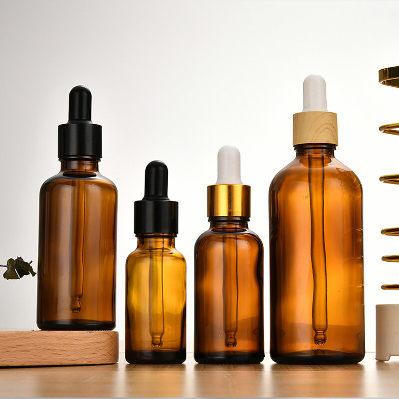 Brown Drop Amber Bottle Glass Aromatherapy Liquid Dropper Bottles Basic Massage Oil Pipette 5ml /10ml/15ml/20ml/30ml/50ml/100ml