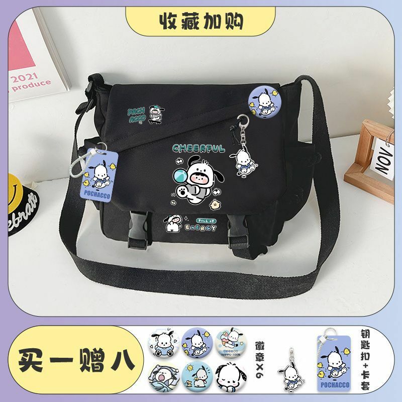 Sanrio-Bolso cruzado de lona portátil para niños y niñas, bolsa de un solo hombro de clase de dibujos animados, perro Pacha, nuevo