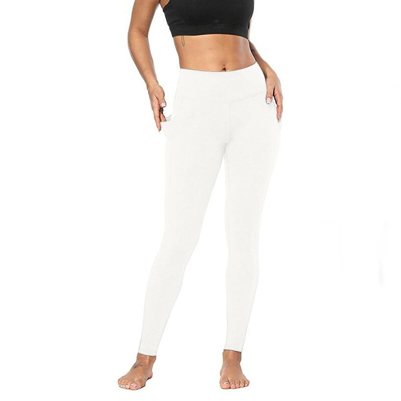 Pantalon de yoga taille haute avec poche pour femme, leggings moulants de fitness, pantalon de course, solide, document, levage de la hanche