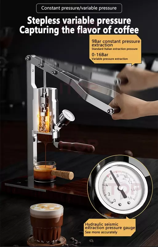 LXCHAN 핸드 프레스 커피 머신, 가정용 에스프레소 농축 커피 머신, 9Bar 일정 또는 가변 압력 막대, 51mm, 58mm