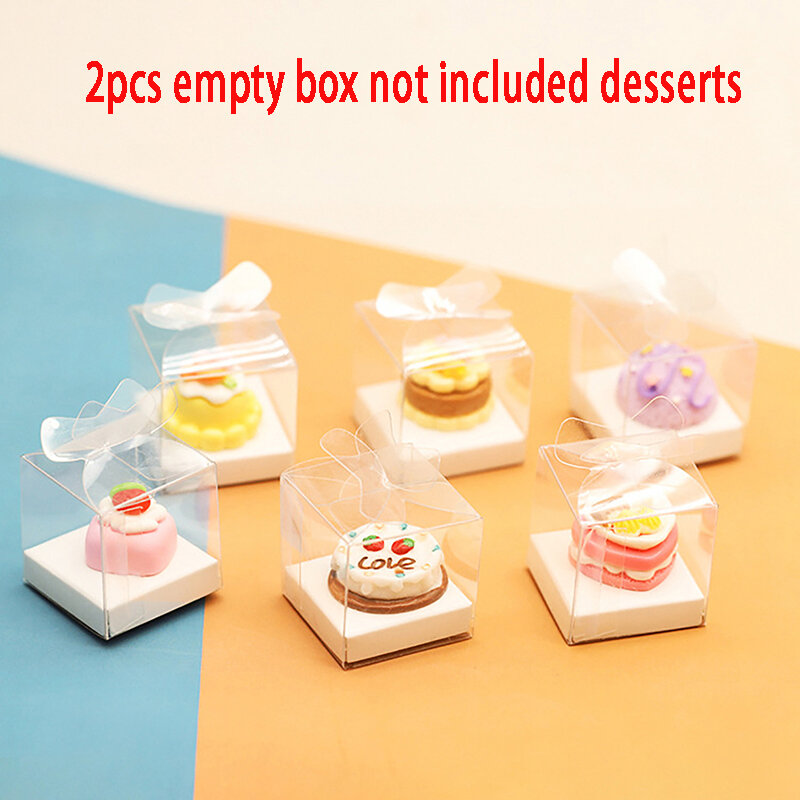 Mini Empty Clear Cake Box, Simulação de Dollhouse, Packaging Box para 1:12, 1:6 Dolls, Acessórios para Casa, Pretend Play Toys, 2Pcs