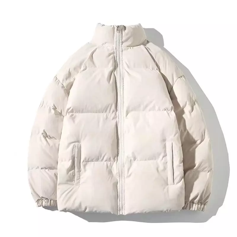 Streetwear mantel musim dingin wanita, jaket Parka hangat ukuran besar dengan kerah berdiri warna polos