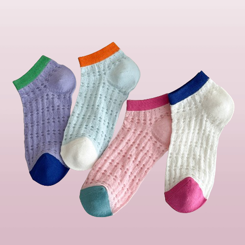 5 Pairs Casual Matching Short Tube Socks Candy Color Spring And Summer Breathable Ultra-thin Colorful Mesh Cotton Socks