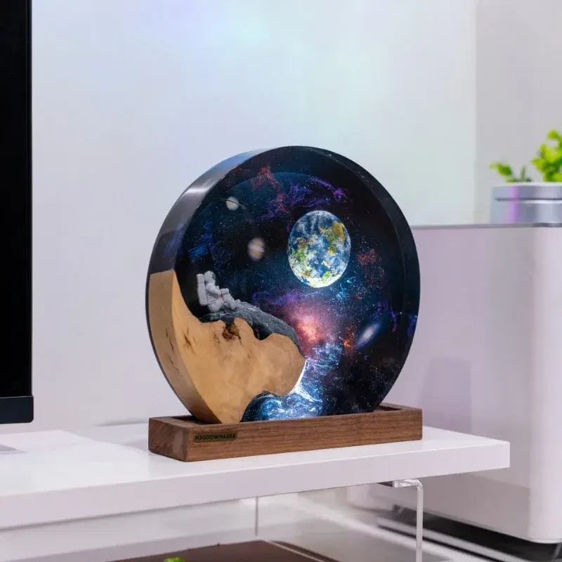 樹脂製テーブルライト,クリエイティブなアート装飾ランプ,ギャラクシースペース,宇宙飛行士と月,USB充電