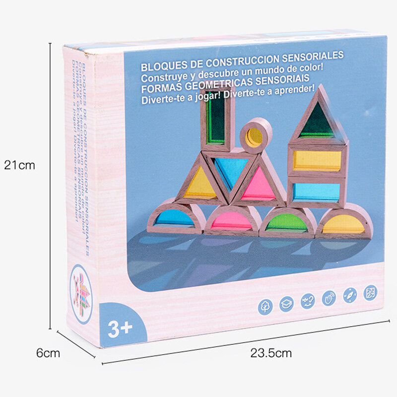 Transparent Educational Building Blocks Puzzle Shape Collocation Construction Color Cognitive Classification Wooden Toys for Kid