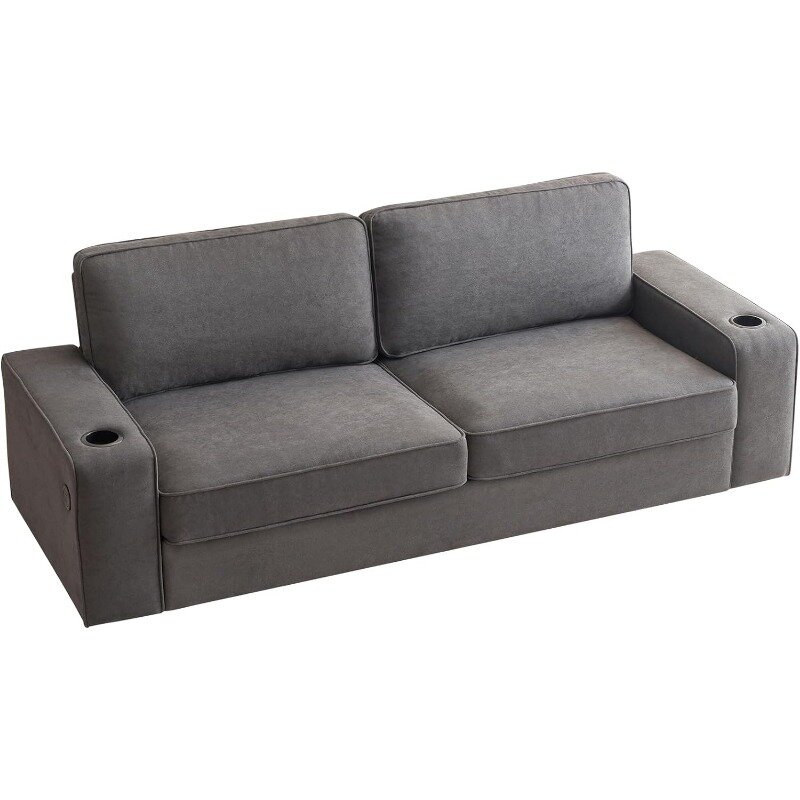 Sofá moderno de 89 pulgadas, mueble cómodo con portavasos y puertos de carga USB, color blanco, para sala de estar