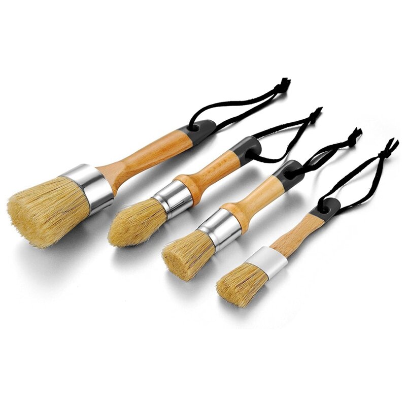 Chalk Paint Brushes For Furniture, Round Paint Brush Set,Wax Brush,Stencil Brushes 1 Oval Brush And 3 Round Brushes Durable