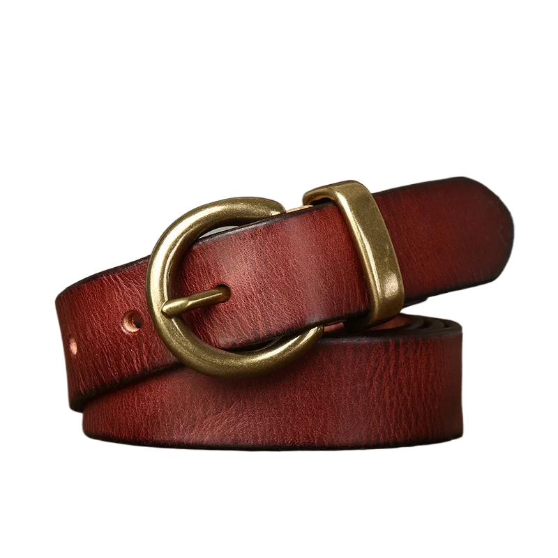 Cinturón de cuero plisado Vintage para mujer, estilo coreano, versátil, a la moda, con hebilla de cobre
