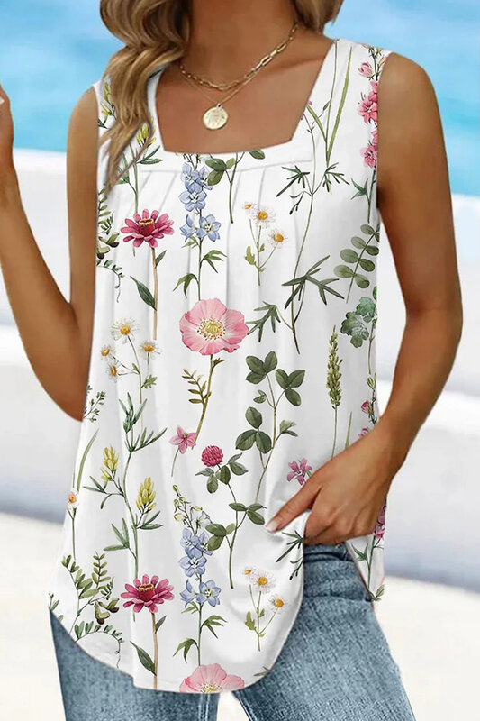 Plus size damska letnia swobodna koszulka na ramiączkach seksowna wakacyjna drukuj wygodna fajna cienka kamizelka plażowa bez rękawów