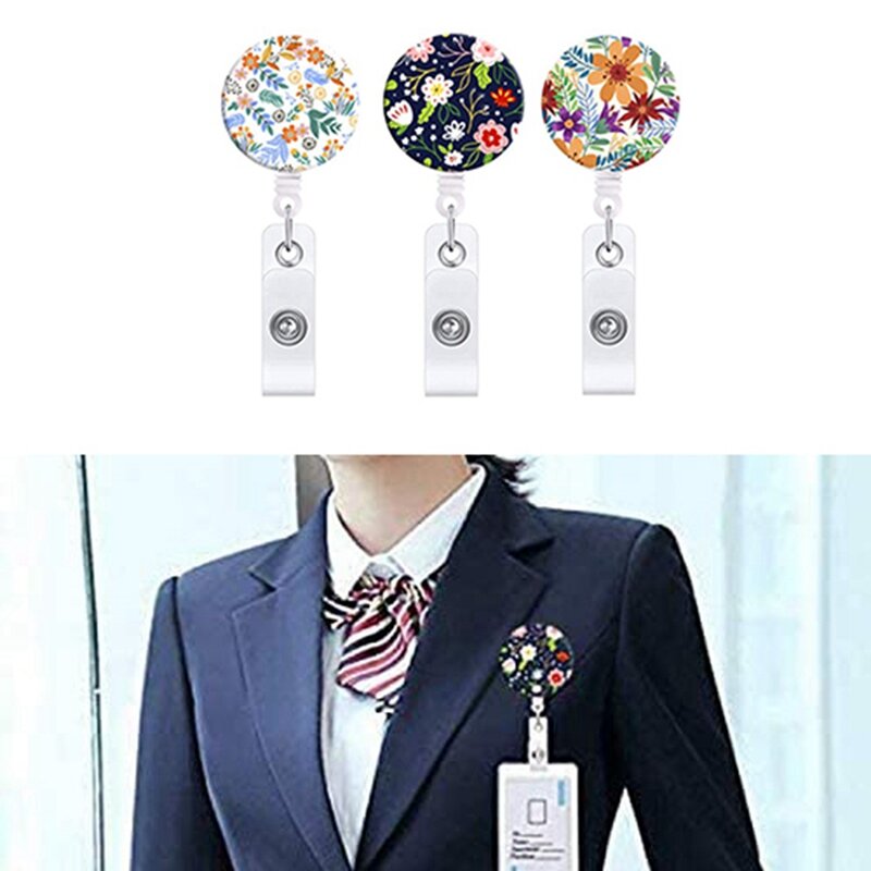 3PCS Badge Reels Retractable Flower Badge Holder With Alligator Clip Id Name Tag Holders For Office Worker Nurses