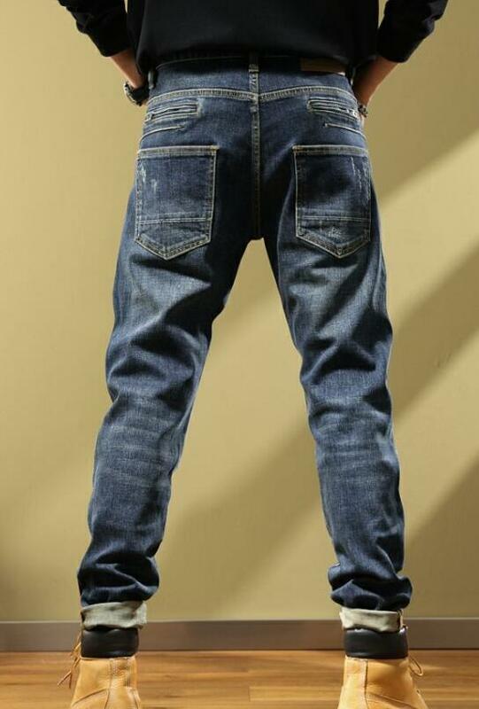 Spring Autumn American Styles Men Jeans Multi Zipper Hollow Slim Fit Splicing Denim Pants