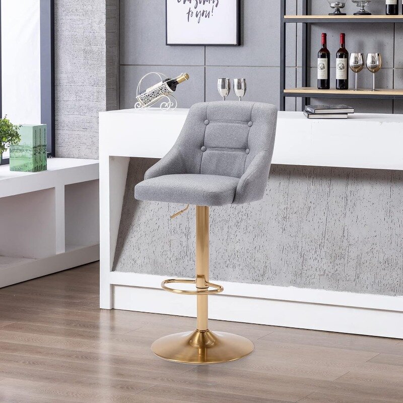 Taburete de Bar giratorio con respaldo, taburete de barra acolchado de tela ajustable, altura de mostrador tapizada, silla de Bar con elevador de aire para cocina y comedor