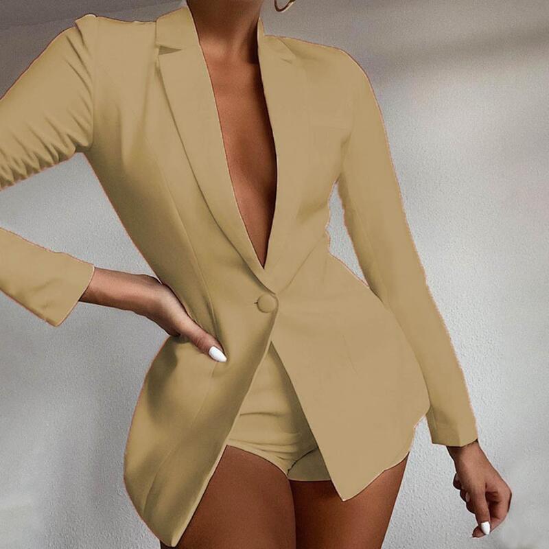 Langarm-Damen jacke Eleganter Damen-Revers mantel mit einem Knopf für den Business-Stil mit tiefem V-Ausschnitt und langen Ärmeln