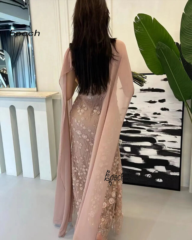 Epoch Luxury Mermaid Evening Dress Elegant Appliques Custom Made Arabia Empire Prom Gown With Long Shawl For Sexy Women 2024