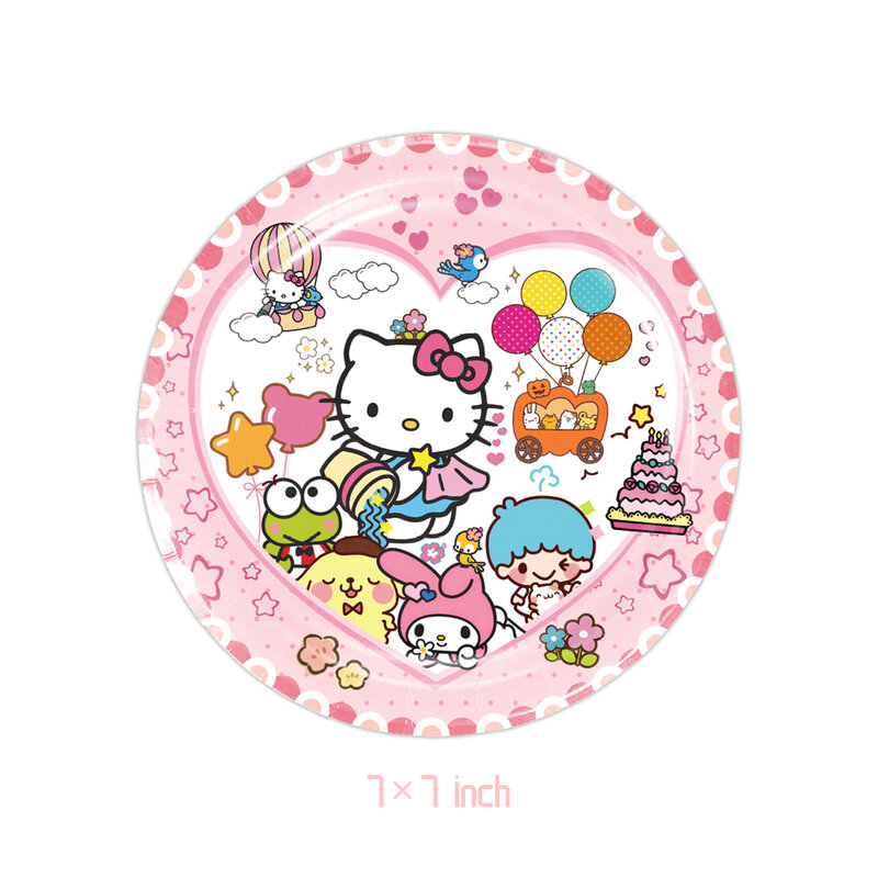 Juego de vajilla desechable para fiesta de cumpleaños de Hello Kitty, juego de platos de gato rosa para 10 platos de pepole, suministros para favores de Baby Shower para niñas