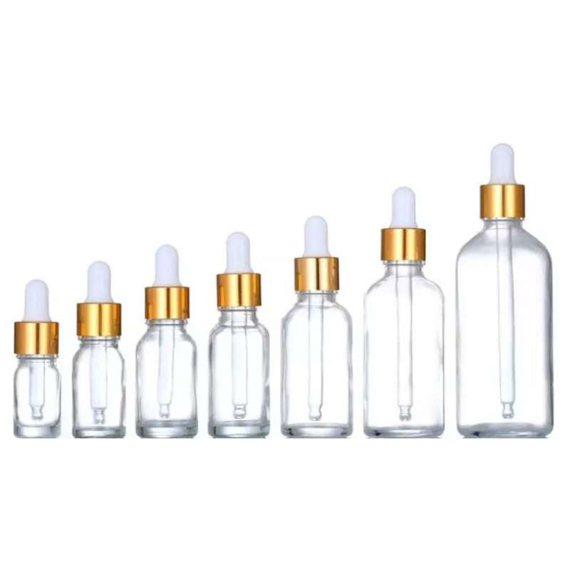 Gotero de cristal transparente vacío, botella para suero, aceite esencial, Perfume, contenedor de líquido rellenable, gota de ojos, 5/10/15/20/30/50/100ML