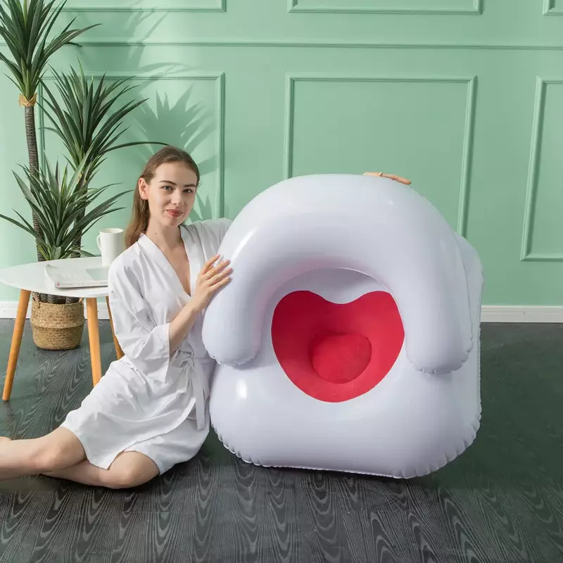 Inflatable Sofa Flocking Pvc Love Heart Leisure Single Chair Convenient Storage with Backrest Fresh Recliner Lazy Sofa