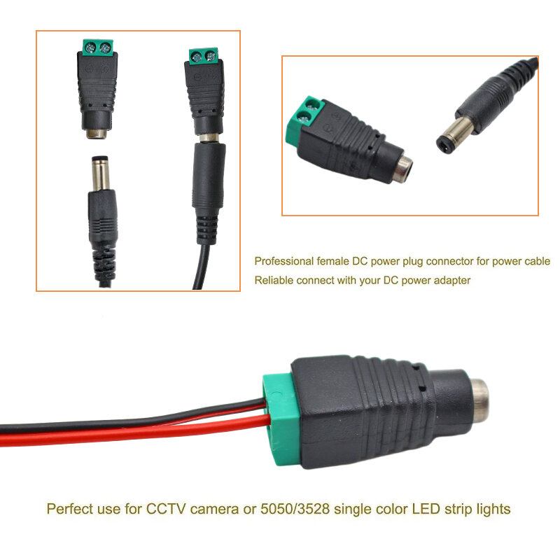 5pairs DC 12V Male Female Connectors 2.1*5.5mm Power Plug Adapter Jacks Sockets Connector For Signal Color LED Strip CCTV Camera