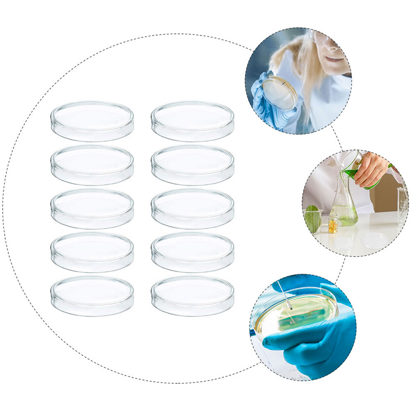 10 Pcs Glass Petri Dish Disposable Sterile Culture Agar Dishes Mushrooms Plates Plastic Laboratory Holder Tray Lid