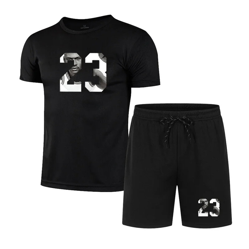 メンズ半袖Tシャツとスポーツショーツ,カジュアルジョギングパンツ,2ピースセット,2024