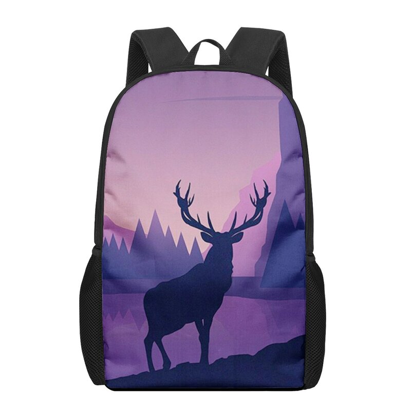 동물 귀여운 사슴 학교 가방, 어린이 배낭 책가방, 십대 소녀용 검은 책가방, 어린이 책 가방, 16 인치 3D 인쇄