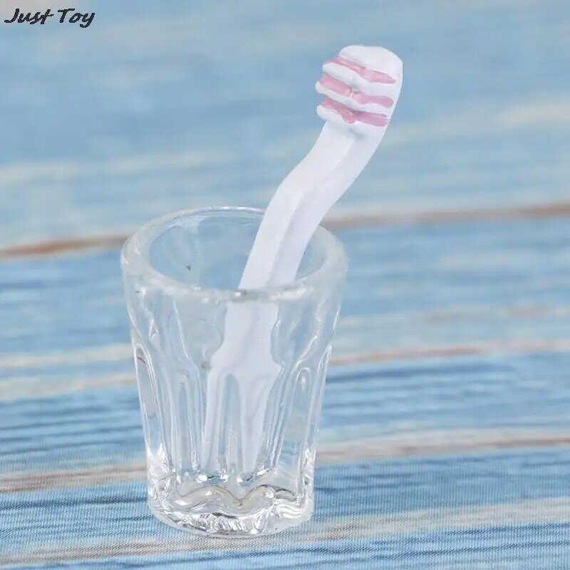 Cepillo de dientes en miniatura para casa de muñecas, taza de pasta de dientes, juego de jabón de toalla, juguete de baño, 1:12