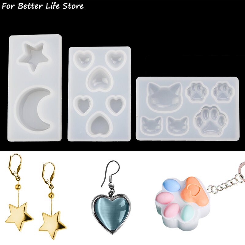1PC Silicone DIY Resin Pendant Necklace Mold Cat Claw Moon Star Love High TemPerature Resisance  Odorless Easy Demoulding