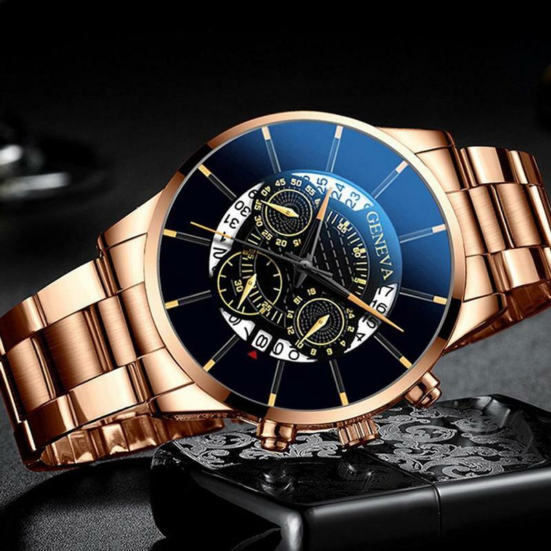 Genève – montre-bracelet en acier pour hommes, montre-bracelet de luxe avec calendrier, affichage lumineux