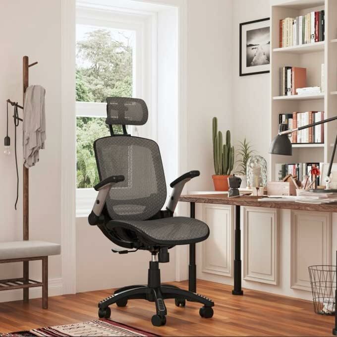 Gabryly silla de oficina con respaldo alto, reposacabezas ajustable, brazo giratorio, función de inclinación, soporte lumbar y ruedas de PU