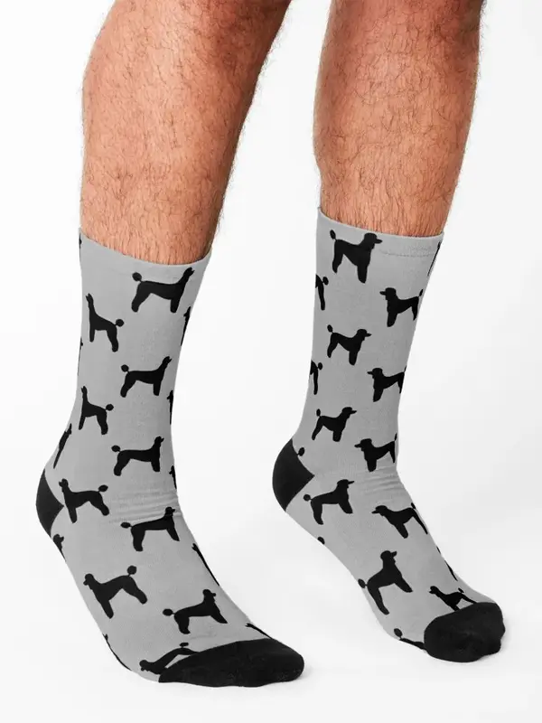 Calcetines cortos de algodón estándar para hombre y mujer, medias de compresión con silueta de caniche, color negro