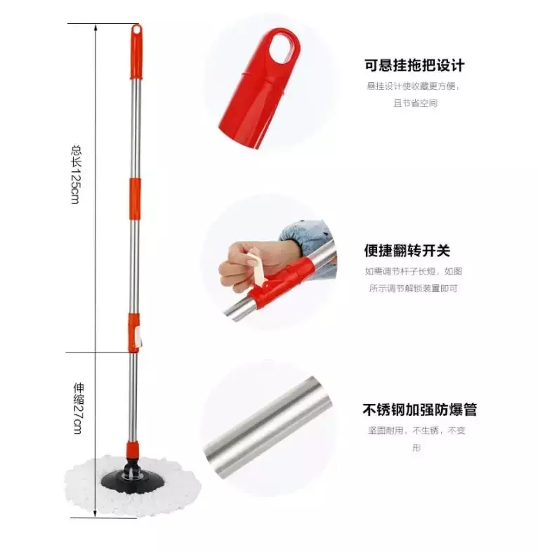 Spin Mop Pole Handle Replacement for Floor 360 Degrees Rotating Floor Mop Pole No Foot Pedal Version Handle Cleaning Tool Kit