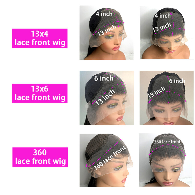 Peruca frontal do laço transparente HD para mulheres, onda do corpo, cabelo humano pré-arrancado, 30 ", 38", peruca dianteira do laço 13x4, 300% de alta densidade 13x6