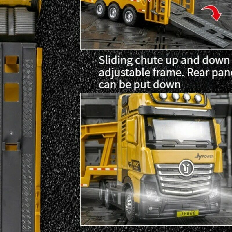 Modelo de coche de ingeniería de aleación, vehículo de transporte, simulación de doble piso, camión de remolque, contiene excavadora, camión de basura, mezclador, rodillo