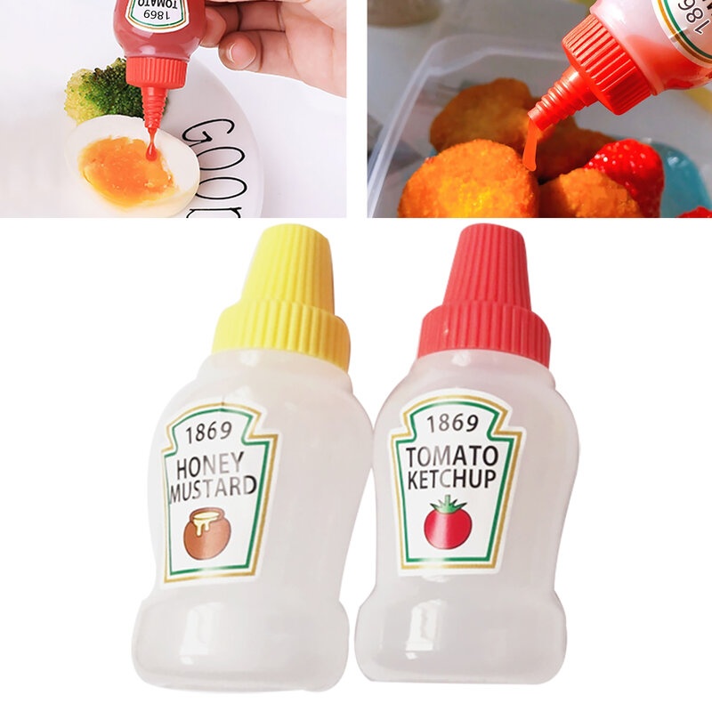2pcs/set 25ML Mini Tomato Ketchup Bottle Portable Small Sauce Container Salad Dressing Container Pantry Containers for Bento Box