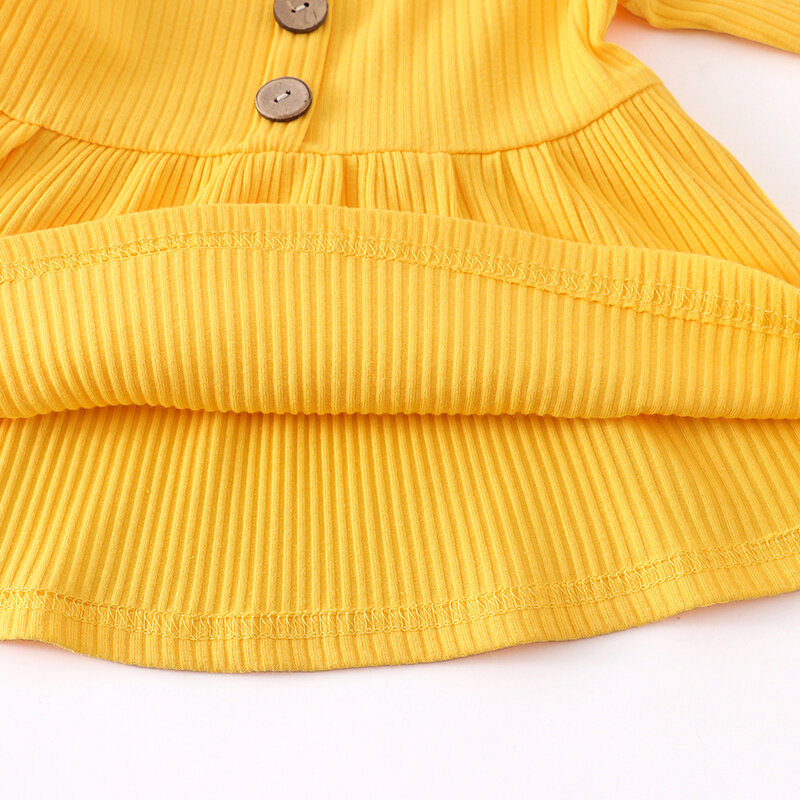 Top com nervuras de malha e calças florais para bebê recém-nascido, roupas de algodão amarelo, manga comprida, bandana, roupa fofa para criança, 3 peças, outono