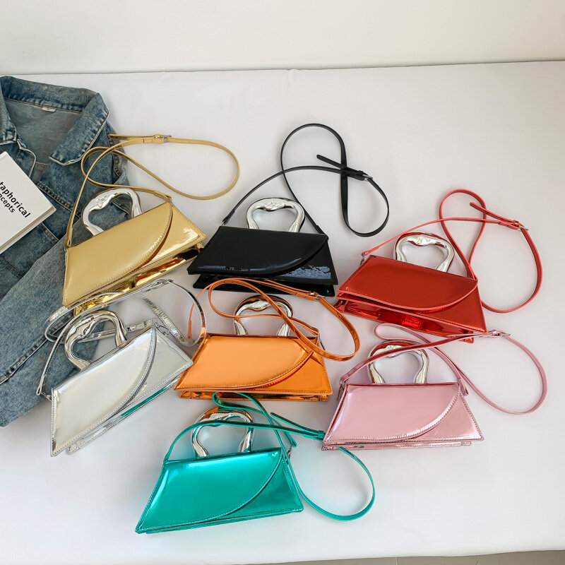 Glossy Patent Leather Shoulder Bag For Women Luxury Silver Bag Small Handbag 2024 Summer Versatile Crossbody Phone Bag Gold