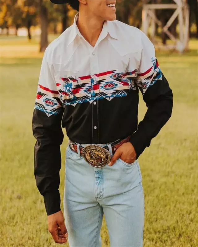 Camisa vaquera occidental para hombre, camisa de manga larga informal de alta calidad con solapa abotonada, 6XL talla grande, novedad de 2024