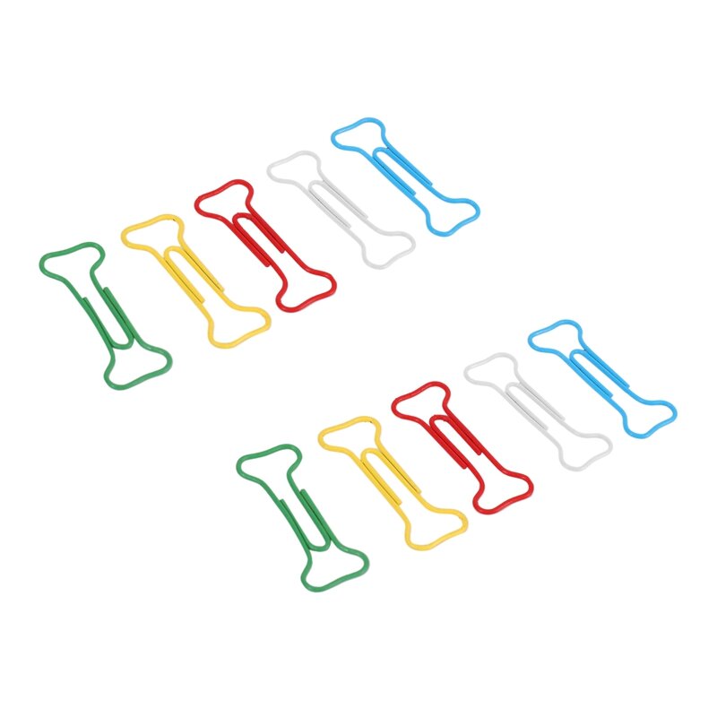 Forma óssea Multicolor Metal papel clipes, 100pcs